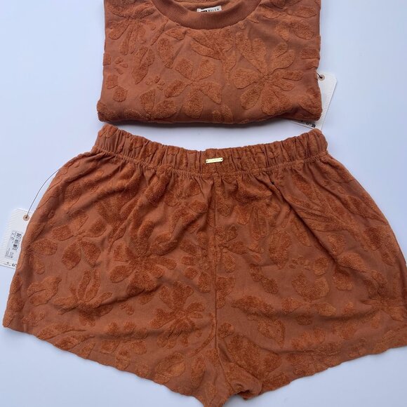 Billabong Loosen Up Set- Sweatshirt & Shorts | Size S/M | Burnt Orange/Toffee - Picture 10 of 12